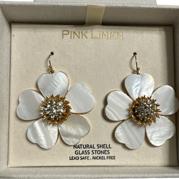 pink Linen Jewelry - Glass Shell Stone Earrings lead safe Nickel free New in box